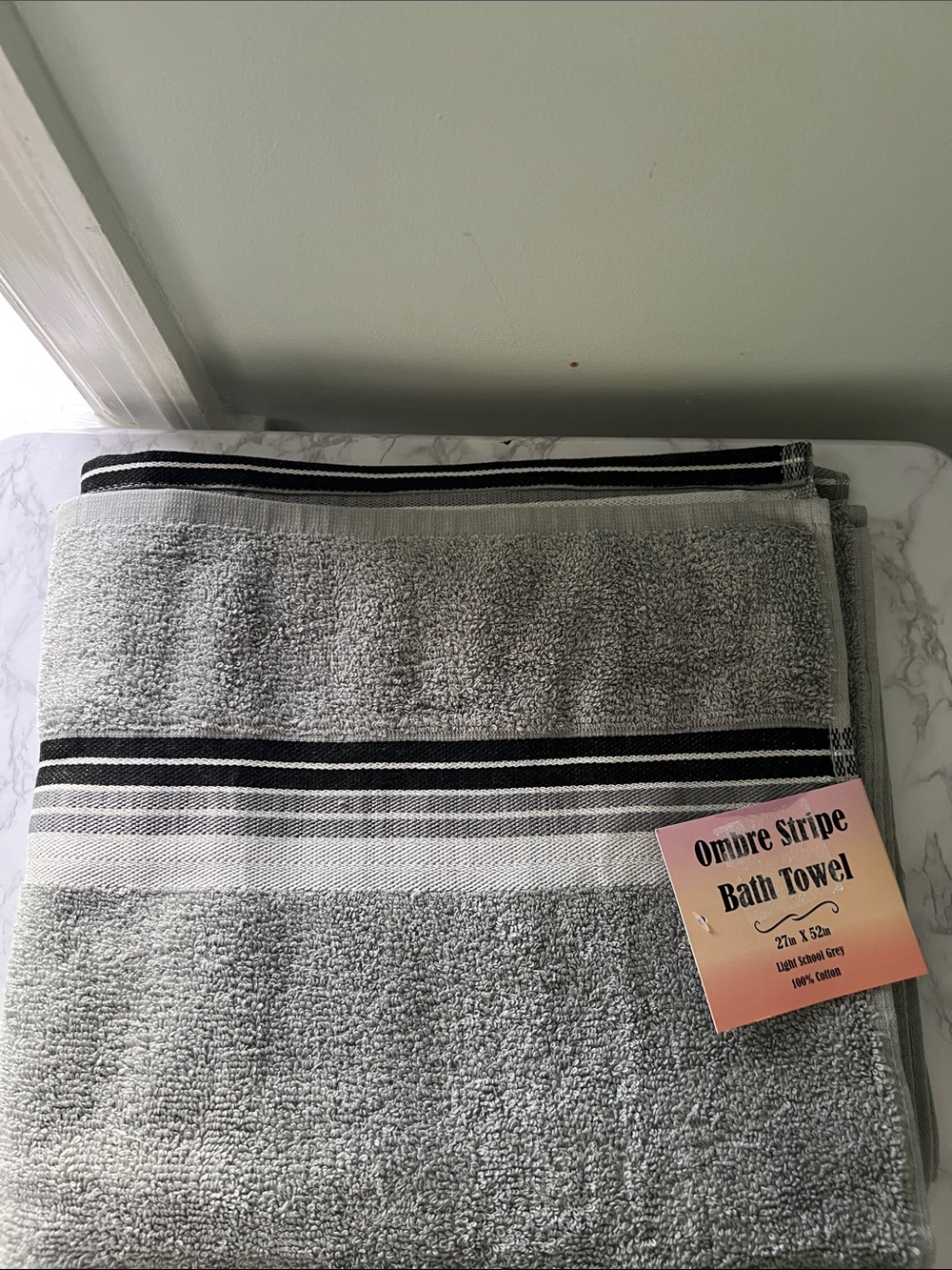 Ombre Stripe Bath Towel - Light Gray with Black Accents
